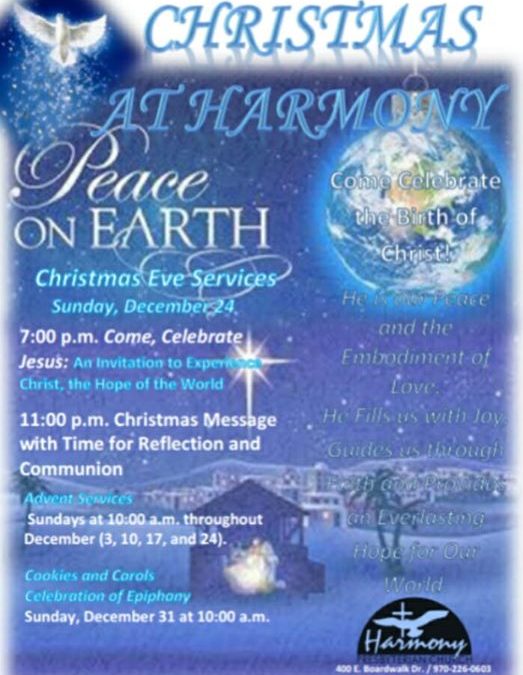 Sunday service is still at 10 a.m.
The Christmas Eve services are at 7 p.m
And 1…